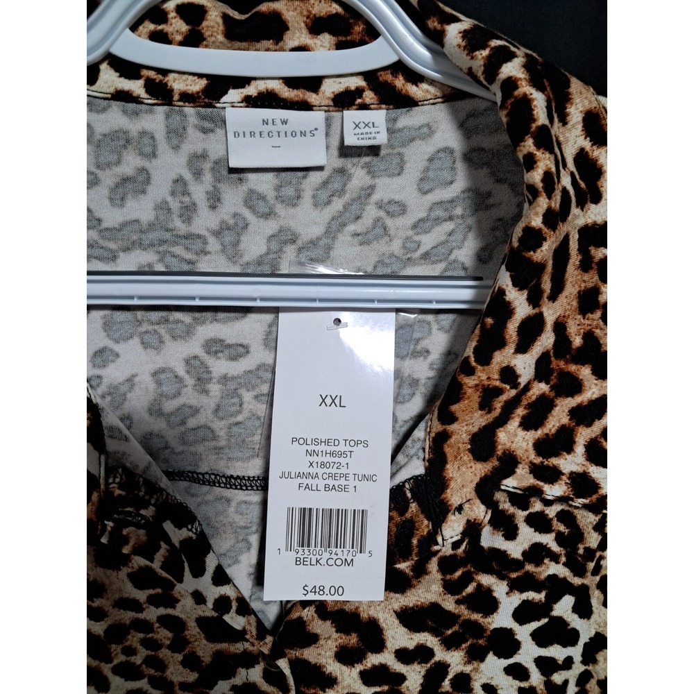 New Directions Tunic Blouse,‎ Animal Print, 2XL, 3/4 scrunch sleeve, - Picture 2 of 3